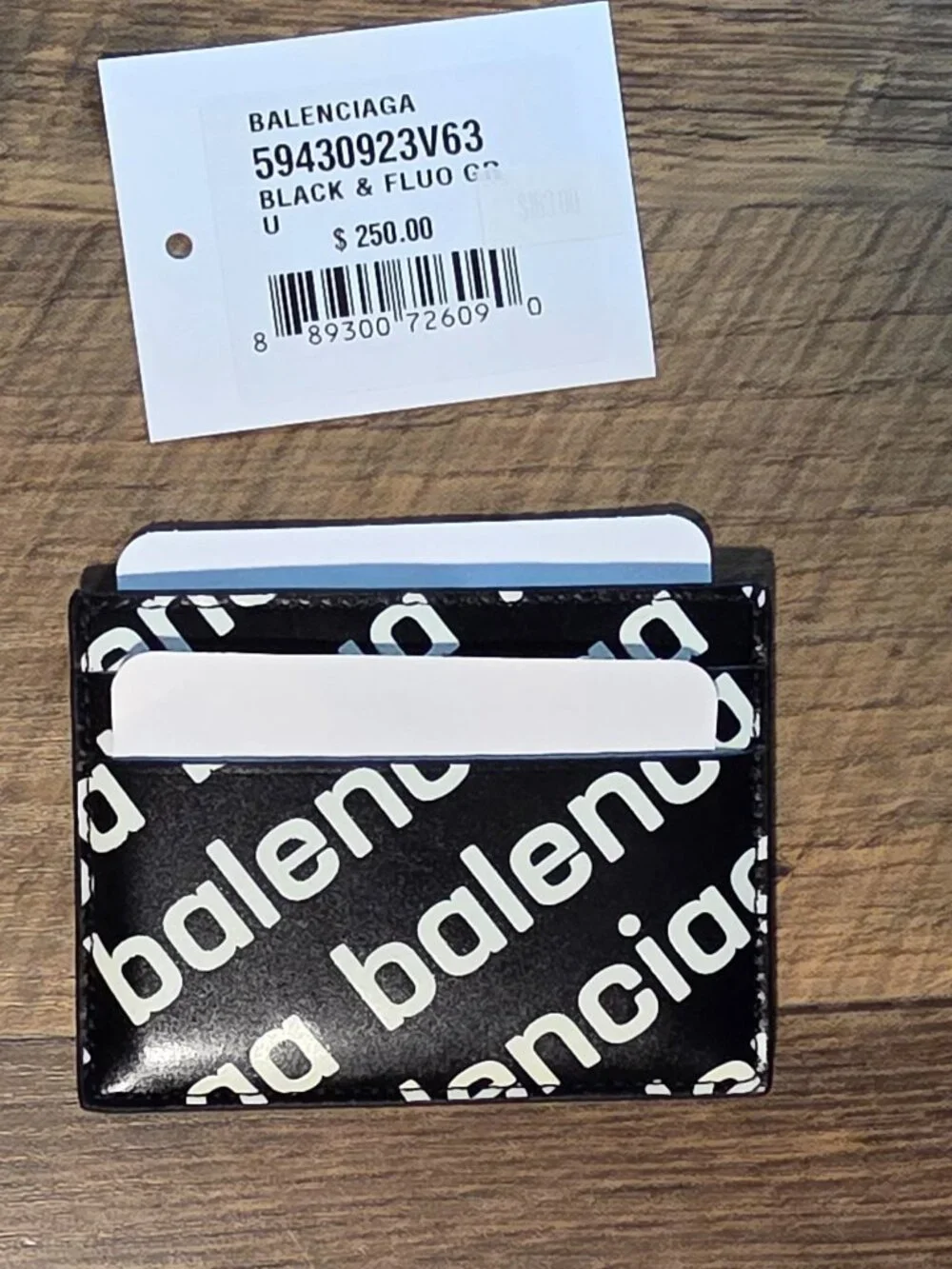 Balenciaga NWT All-Over Diagonal Logo Leather Cash Card Holder Black & White